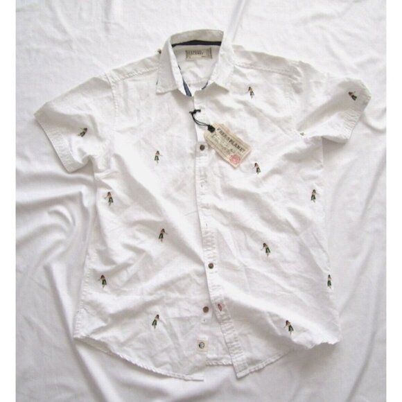 New Free Planet Button Hawaiian Hula Dance Girl Short Sleeve Shirt Sz S (MT25) - Picture 1 of 7